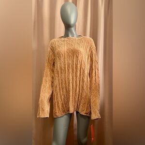 NWT Heart of Palm Crew Neck XXL Tan Sweater with Cable Knit Design